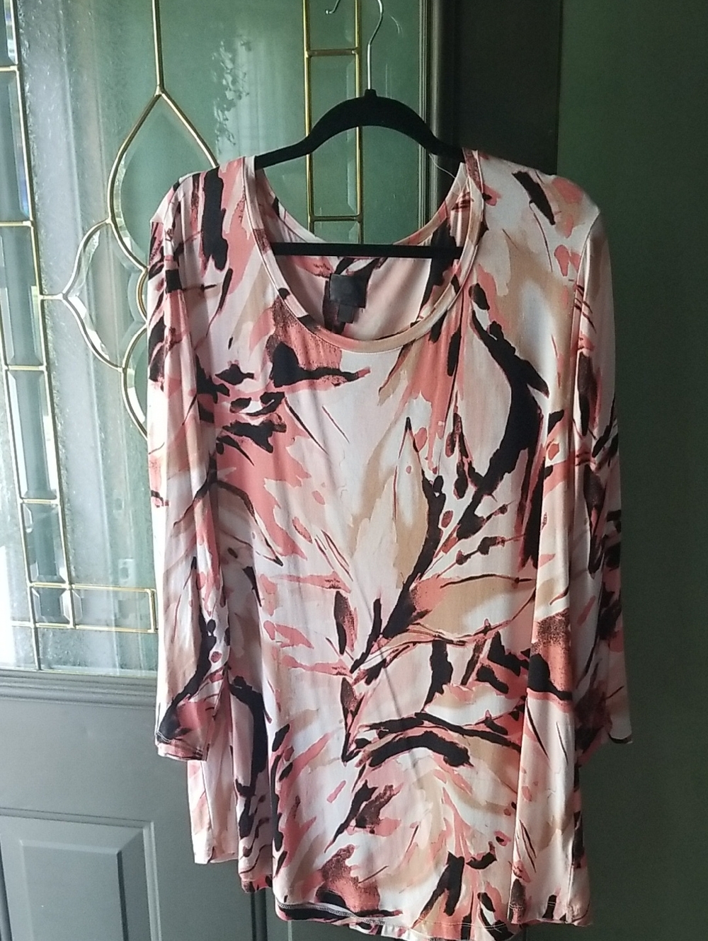 JM Collection Abstract Pink & Black Flowing Blouse